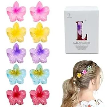 Imagem de 10 peças de grampos de cabelo de flores para mulheres - Presilhas de cabelo pequenas havaianas plumeria para penteados finos e grossos, acessórios fofos com fixação forte, perfeitos para o estilo de