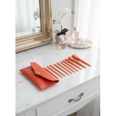 Imagem de Conjunto completo de 10 pincéis de maquiagem com bolsa de viagem vermelha - base corretivo para sombra, pincéis em pó