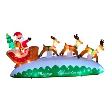 Imagem de Fancyes Papai Noel inflável de Natal com renas, em poliéster, 3 metros de comprimento, com luzes de LED para decoração de Ano Multifuncional.