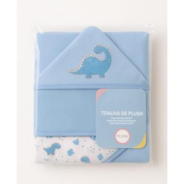 Imagem de Toalha de banho bebe plush felpuda macia marca Bublim com forro de fralda e capuz enxoval de bebê infantil menino menina 68 x 68 cm (Azul - Dinossauro)