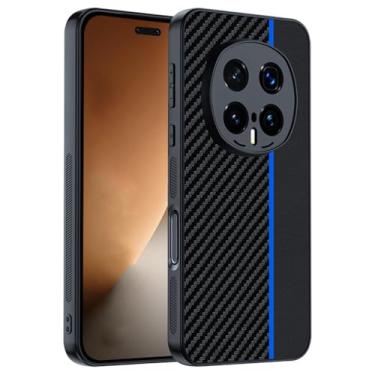 Imagem de POYUFRG Capa fina para Honor Magic 8 Pro/Magic 8, capa de couro emenda de fibra de carbono com capa de proteção de lente com tudo incluído, azul, 8 Pro