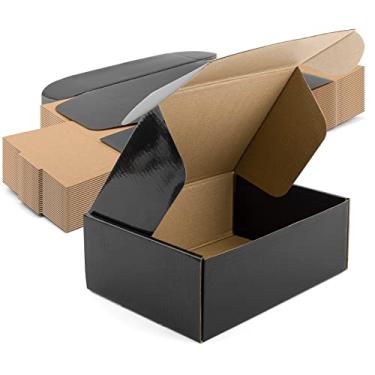 Imagem de Golden State Art, Caixas de envio pretas 8x6x3, pacote com 26, caixa de correio de papelão ondulado para pequenas empresas, correio literário com bloqueio de abas para mudança, embalagem e armazenamento