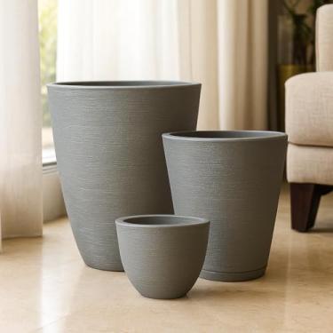 Imagem de Kit 3 Vasos Para Plantas Polietileno Grafiato Luxo (Cinza Chumbo)