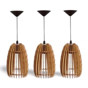 Imagem de 03 Pendentes de Teto Balcão De Cozinha Gourmet Modelo Loft Madeira - M