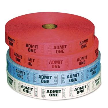 Imagem de PM COMPANY 4 rolos Admit-One Ticket Multi-Pack, vermelho/azul/branco, 2000 por rolo (PMC59001)