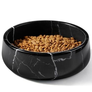 Imagem de Karibiber Tigela de mármore preto, antiderrapante de 1,6 kg, tigela de comida pesada para cães não derrama, prato grande para cães de porte médio, tigela de pedra natural, fácil de limpar, comporta
