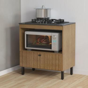 Imagem de Balcão Cozinha Cooktop 4 Bocas Com 1 Porta Basculante E Nicho Para Forno Ou Forno Micro-ondas Amêndoa-lunar