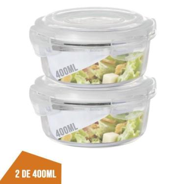 Imagem de Jogo com 2 Pote 400ml Vidro Marmita Fitness Tampa Hermético - QUALITY 