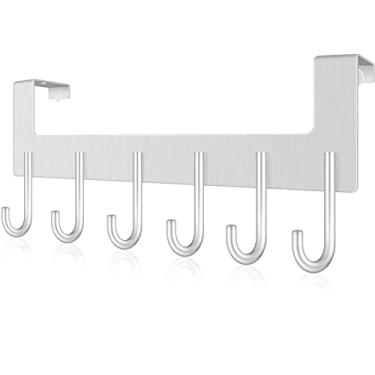 Imagem de FUNGTN Gancho acima da porta, cabide de porta com 6 ganchos triplos para pendurar casacos, toalheiro, cabide de toalha, cabide de porta, cabide sobre porta para banheiro, atrás da porta, A