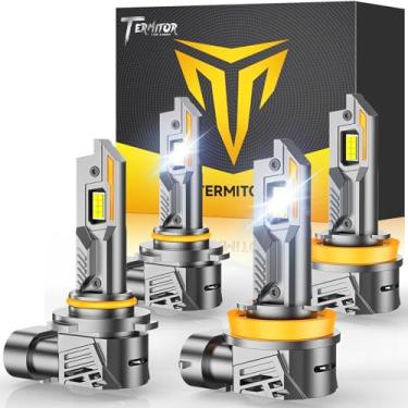 Imagem de Termitor Combo de lâmpadas H11 9005, 10X mais brilhante 80000 lúmens 6500K branco frio, tamanho 1:1 9005/HB3 H11/H9/H8 substituição de halogênio de farol de neblina, pacote com 4