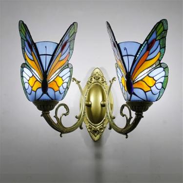 Imagem de Luminária de parede retrô americana LED estilo europeu de luxo para sala de estar, quarto, escritório, casa de campo, hotel, restaurante, café, bar, corredor, com vidro colorido (Estilo 21)