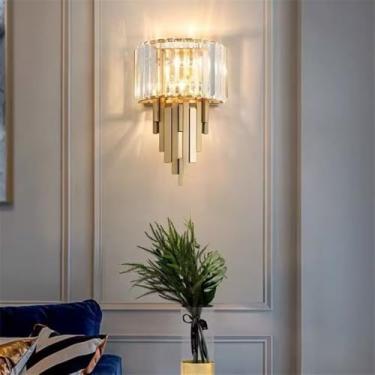 Imagem de Luminária de parede moderna e luxuosa em cristal com LED, ideal para sala de estar, quarto, cabeceira, casa de campo, hotel, escritório, escada e corredor (Estilo 16 D25H38CM)