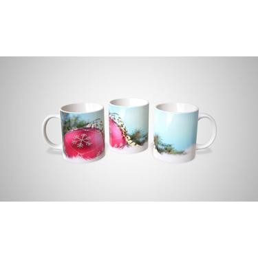 Imagem de Caneca de Cerâmica com Design Natalino, Decoração com Bolas Douradas e Estrelas, 300ml, Branco e Dourado, Para Café e Chá (20)