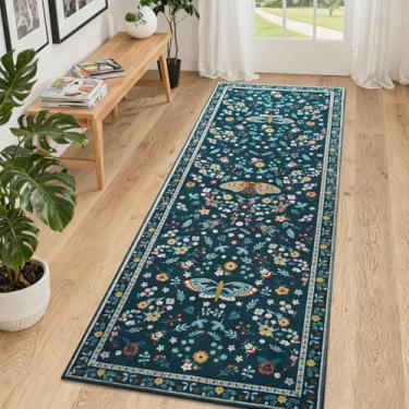 Imagem de Iplusmall Tapete de corredor de 5 x 15 cm, tapetes laváveis para quarto, sala de estar, tapete de borboleta de cabeceira macio para cozinha, tapete longo e fino antiderrapante para entrada, lavanderia