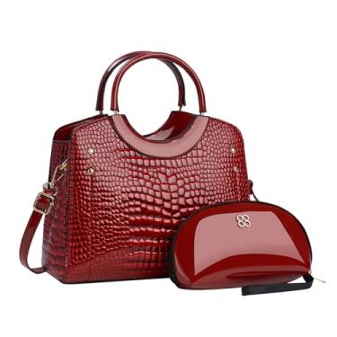 Imagem de CORIOS Bolsa feminina de couro sintético com crocodilo em relevo, bolsa tiracolo impermeável, bolsa mensageiro de grande capacidade, bolsa vintage, bolsa elegante com alça superior com bolsa de moedas