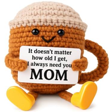 Imagem de TWPER Presentes de aniversário de Natal para mãe de filhos, filhos, Dia das Mães, presentes para amantes de café em crochê, pequenos presentes engraçados feitos à mão, decoração de mesa significativa