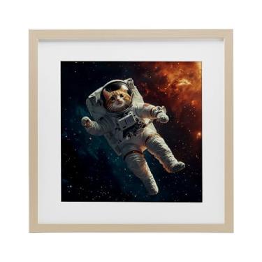 Imagem de Stupell Industries Impressão emoldurada de bétula de gato astronauta interestelar sob vidro, design de Jim Baldwin, 13 x 13