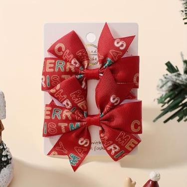 Imagem de 2 peças/conjunto de laços de cabelo de Natal com clipes festivos 8,5 cm fita de Papai Noel cata-vento acessórios de cabelo para férias