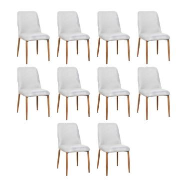 Imagem de Kit 10 Cadeiras De Jantar Montana Estrutura Aço Carbono Laminado Natural Com Estofado Linho Cru