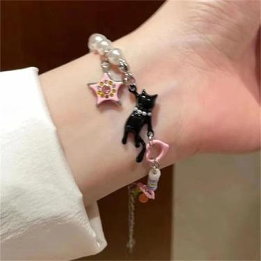 Imagem de Design de nicho leve estilo estrela gato preto, joias de mão para namoradas, joias femininas, formato de gatinho