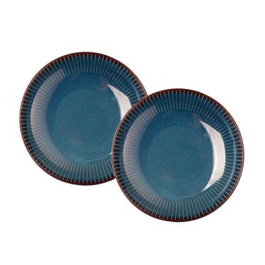 Imagem de Jogo 2 Prato Fundo De Massas Cerâmica Linear Azul Premium 23cm Lyor