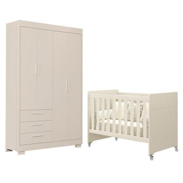 Imagem de Jogo De Quarto Infantil Guarda Roupa Zaki E Berço Evolution Areia Fosco - Reller Móveis Areia Fosco