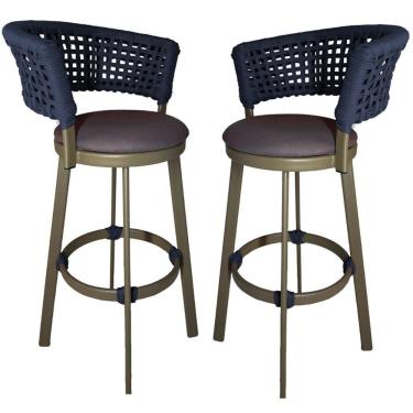 Imagem de 2 Banquetas Somália Em Alumínio E Corda Náutica Jardim Azul Marinho