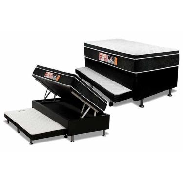 Imagem de Cama Box Baú C/Auxiliar Solteiro: Colchão Espuma Castor D33 Black E White + Base Black(88X188)