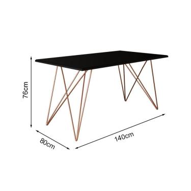 Imagem de Mesa Jantar Industrial Trama 1,40X0,80M Preta Com 4 Cadeiras Estofadas Vitória Marrom E Cobre