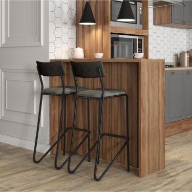 Imagem de Ilha De Cozinha Milla E Banquetas Carraro Nogal Preto