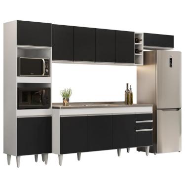 Imagem de Armário De Cozinha Modulada 5 Peças Cp18 Balcão Com Pia Inox Branco/preto - Lumil