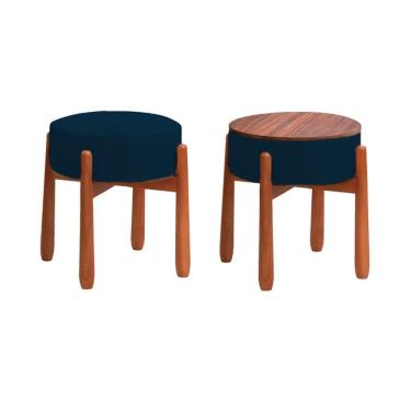 Imagem de Puff Decorativo Redondo Luxo - Tecido Azul Royal