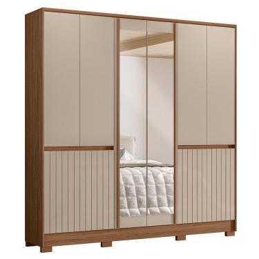 Imagem de Guarda Roupa Casal Alasca 10 Portas Carvalho Fendi Com Espelho Moval Carvalho Fendi