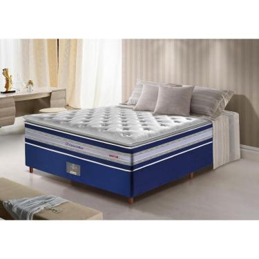 Imagem de Conjunto Cama Box Casal De Molas Ensacadas D33 Com Pillow Top Cama Inbox Select 138x188x71 Azul