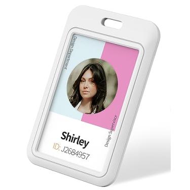 Imagem de Uniclife 1 pacote com porta-crachá de identidade, branco, vertical, capa de plástico rígido com janela transparente, bolsa protetora de cartão branco para escritório, escola, cartões de crédito,