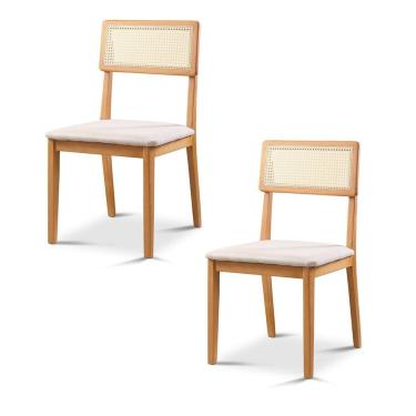 Imagem de Kit 2 Cadeiras de Jantar com Encosto de Telinha Ava Nude/Marrom