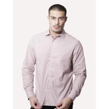 Imagem de Camisa Ellus Masculina Tricoline Siena Slim Italian Classic Listrada Rosé-Masculino