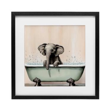 Imagem de Stupell Industries Baby Elephant Bathtime Impressão emoldurada preta sob vidro, design por Sasha, 13 x 13