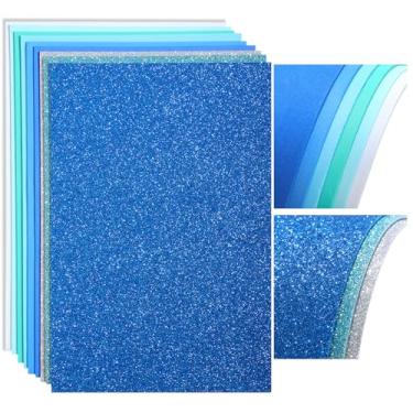 Imagem de Feifeiya Pacote com 48 folhas de espuma vinílica acetinada para artesanato, 19 x 29 cm, cores sortidas, glitter, papel de espuma brilhante para salas de aula, scrapbook, presente, cortadores, cartões