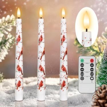 Imagem de AFINETH Red Bird Velas cônicas sem chamas cintilantes, 24 cm de cera real operadas por pilhas, dia das bruxas para decoração de casa, festa, pacote com 3