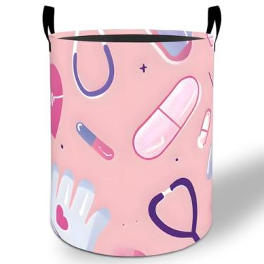 Imagem de Cesto de lavanderia para enfermeira médica, 50 x 40 cm, balde de armazenamento de roupas Oxford dobrável médico à prova d'água para quarto, banheiro, quarto de bebê, organizador de brinquedos