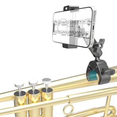 Imagem de Charchendo Ultralight 200g Portable Trumpet Phone Mount with Multi-Angle Adjustment Metal arm, Secure Clamp Phone Holder for B♭ Trumpet Practice, Streaming, Brass Instrument Accessory,for 4-7in Phone