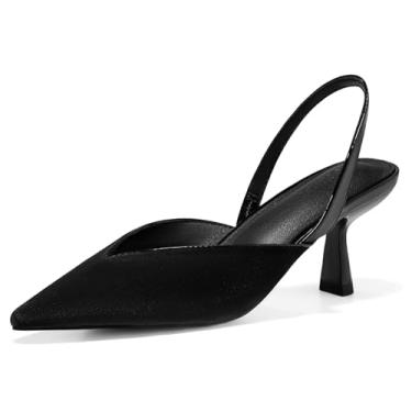 Imagem de Coutgo Sapato social feminino com salto gatinho fechado bico fino sem cadarço para festa, Veludo cotelê preto, 41