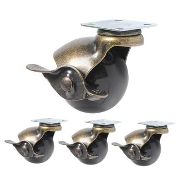 Imagem de RNXRZANK Conjunto de 4 Rodízios Esféricos para Móveis com Placa de Cobertura, Fácil Instalação, Rodas Giratórias, Latão, Estilo Antigo para Carrinho, 2inch