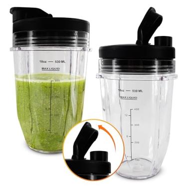 Imagem de 2 peças de copos Ninja para liquidificador – copo de liquidificador Ninja de 510 g com tampas Sip & Seal – Compatível com Nutri Ninja Auto-iQ Series BN750/751/753/800/801/803/805/805CCO CO905KS
