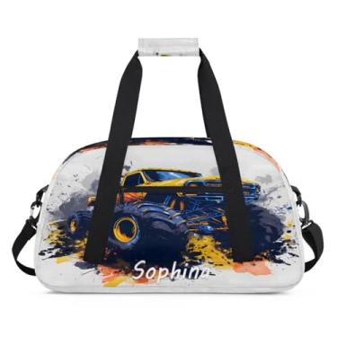 Imagem de Bolsa esportiva personalizada, caminhão de desenho animado colorido com nome, bolsa de dormir personalizada, bolsa de fim de semana, bolsa de treino para dança, balé, academia, ginástica, mala, viagem