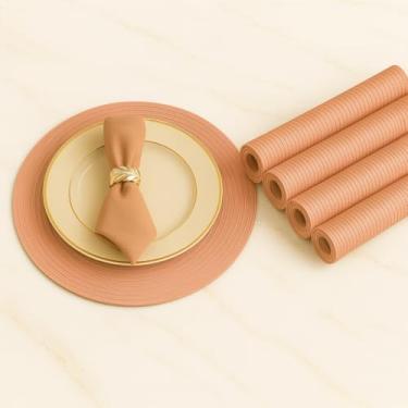 Imagem de Kit 4 Peças Jogo Americano Fibra Sintética Redondo Circular Sousplat para Mesa Posta Lavável Resistente Conjunto Casa Cozinha Restaurante Elegante Decoração Fácil de Limpar (Rosa Salmão)