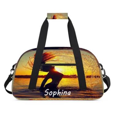 Imagem de Bolsa esportiva personalizada para mulheres, sol do oceano, com nome, bolsa de festa do pijama, bolsa de fim de semana, bolsa de treino para dança, balé, academia, ginástica, mala, viagem, presente