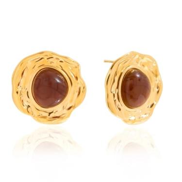 Imagem de Brincos vintage grossos para mulheres, design de resina âmbar, joias modernas de aço inoxidável banhado a ouro 18 K