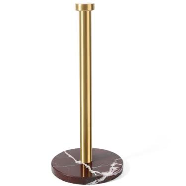 Imagem de Koville Suporte de toalha de papel, suporte de rolo de papel em pé com base de mármore ponderada de 15 cm, suporte de toalha de papel de pedra com haste de aço inoxidável dourada para cozinha e